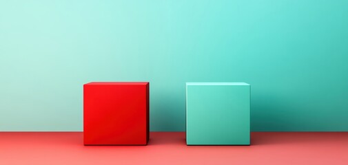Poster - Minimalist design featuring red and aqua cubes on contrasting backgrounds.