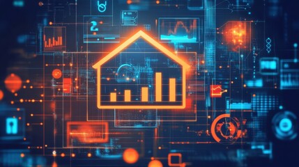 Poster - Digital Data Analytics Concept with House Symbol and Charts