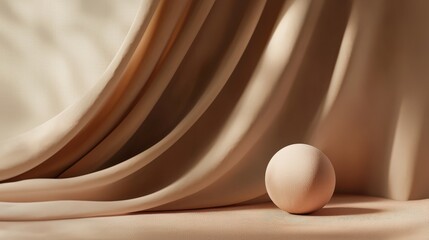 Poster - Elegant branding mockup featuring soft neutral drapes and sphere minimalist studio setting artistic composition calm ambiance