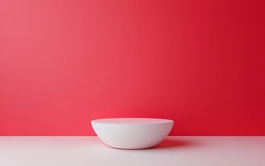 Poster - Minimalistic white bowl against a vibrant red background for creative presentations.