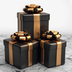 Aufkleber - Gift boxes, use black color and gold colors, 3d cartoon style.