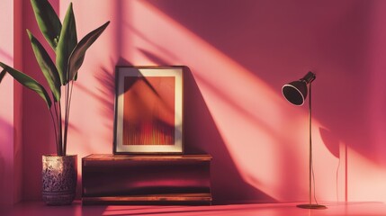 Poster - Interior design inspiration cozy living room setup warm pink walls modern decor bright sunlight stylish aesthetics for home