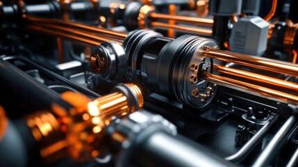 Poster - Close-Up View of Industrial Machinery with Metallic Pipes and Components