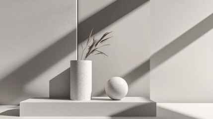 Poster - Minimalist interior design showcase with modern vase and sphere bright studio still life clean aesthetic contemporary concept
