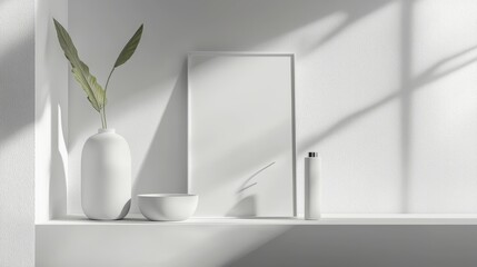 Poster - Minimalist home decor arrangement featuring vase and bowl modern living room photography bright environment artistic focus