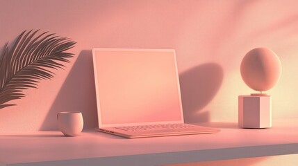 Poster - Modern minimalist workspace design home office digital art warm colors close-up view productivity inspiration