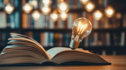 Poster - Light Bulb Above Open Book Symbolizing Knowledge and Inspiration