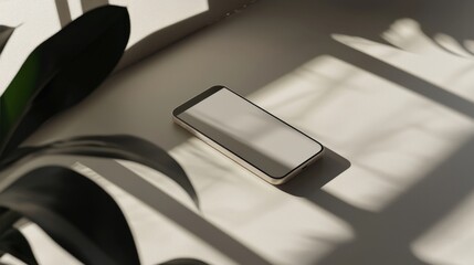 Poster - Sleek smartphone mockup on minimalist surface natural light lifestyle product photography modern aesthetic creative concept