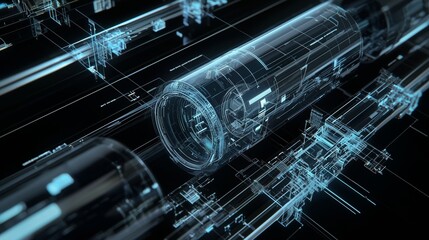Fototapete - Detailed Diagram of a Futuristic Transportation System Featuring Transparent Tubes and Advanced Technology Concepts for Innovative Travel Design