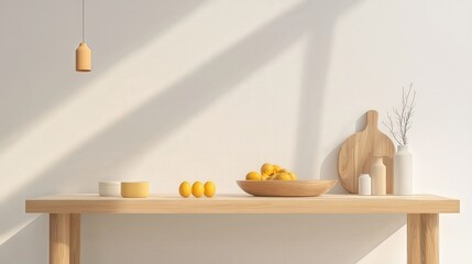 Aufkleber - Minimalist kitchen decor sunny room advertising layout mockup clean environment artistic viewpoint modern concept
