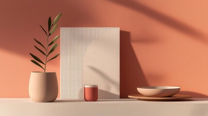 Poster - Minimalist advertising mockup with clean design in warm tones interior decor modern aesthetic product presentation