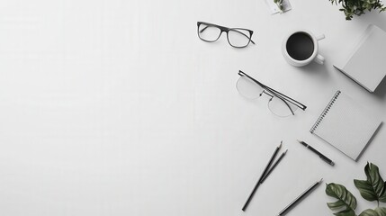 Poster - Modern workspace essentials minimalist office mockup template clean environment top-down view professional concept