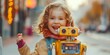 © YuDwi Studio - Joyful Little Girl with Toy Robot in City Street