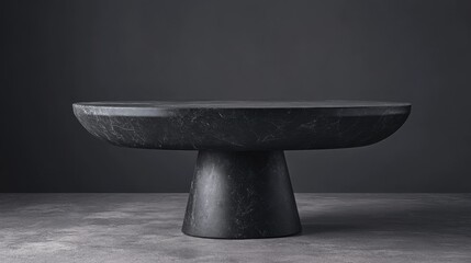 Poster - Elegant Black Marble Table on Gray Background in Minimalist Style