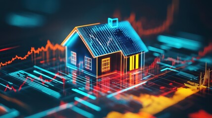 Poster - Digital House Model with Graphs and Data Visualizations in Background