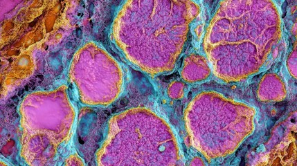 Poster - Vibrant Microbial Cultures Under Microscope with Colorful Textures