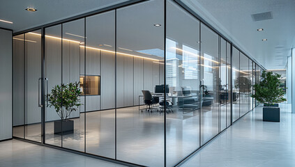 Aufkleber - Modern Interior design of an open office with glass partitions and management office.