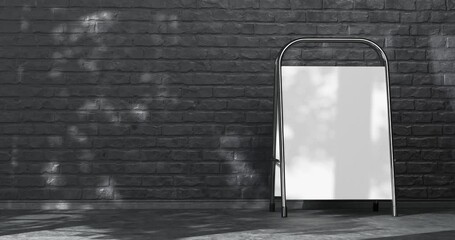 Poster - 4k Resolution Video: Outdoor White Promotion Flip Stand Banner Mockup Standing in Front of Dark Brick Wall