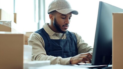 Poster - Efficient Warehouse Worker Checking Stock and Managing Delivery Tasks