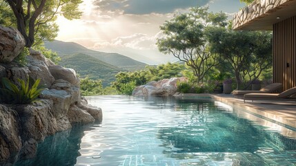 Poster - The outside area needs more rugged landscape such as a pool with rock.