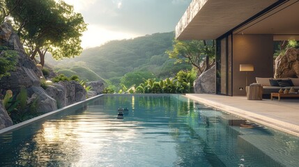 Poster - The outside area needs more rugged landscape such as a pool with rock.
