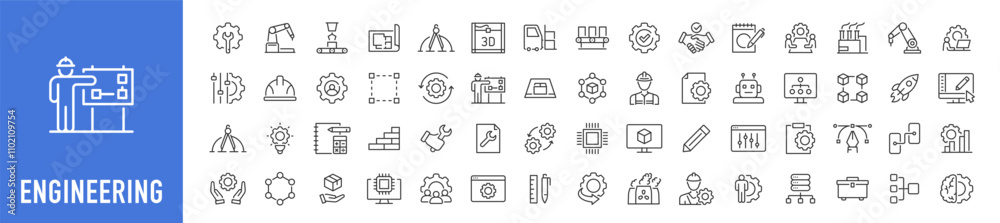 Engineering web icons in line style. Manufacturing, engineer, tools ...
