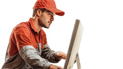 Poster - Warehouse Worker Using Computer for Efficient Stock Management