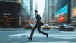 © Rick Cranches - Businessman in a suit rushing down the city street. Late for work or hurrying.
