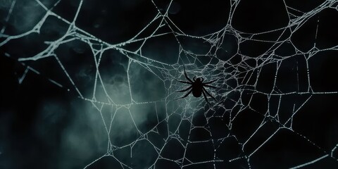 Mysterious Spiderweb at Night: A Dark and Enthralling Image.