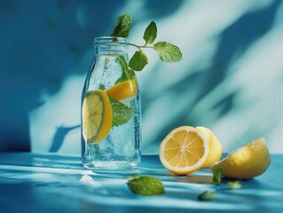 Poster - Glass of water with lemon and mint