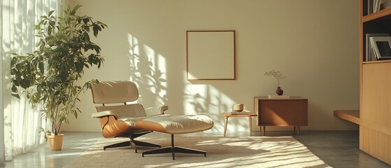 Poster - Minimalist and serene interior setting featuring sparse furniture clean lines and a focus on geometric simplicity  The tranquil and contemplative atmosphere invites relaxation and contemplation