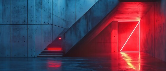 Poster - dramatic concrete void featuring stark architectural lines and faint neon glow in a transitional min