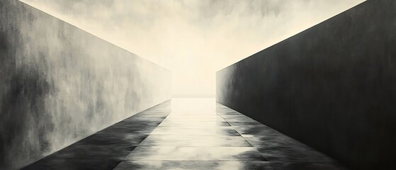 Poster - Minimalist architectural passage with geometric shapes and lines leading into a vast boundless emptiness and infinity  A serene contemplative