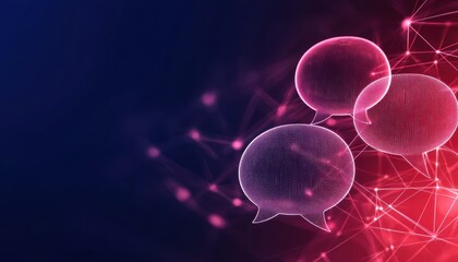 Poster - Interactive touch interface with floating speech bubbles connected by glowing lines futuristic concept of online communication and networking