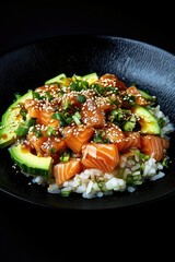 Wall Mural - Black plate with rice and vegetables