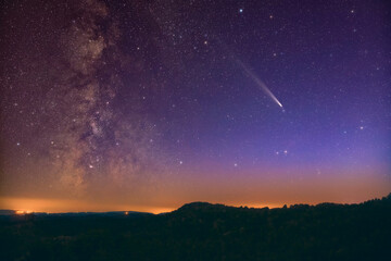 Wall Mural - comet c2023a3 tsuchinshan atlas with milky way stars photographed from northern hemisphere in octobe