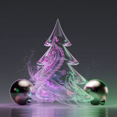 Poster - 3d sketch in the form of a Christmas tree with neon light