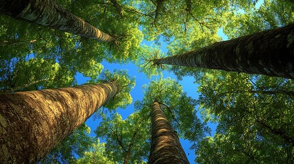 Poster - Majestic Tall Trees Reaching Skyward in Lush Green Forest on a Sunny Day : Generative AI