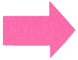 Poster - Isolated cut out pink paper cardboard arrow direction sign with texture rough edges and copy space for text png transparent background
