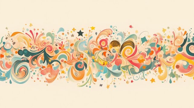 Stylish Happy New Year hand lettering with swirls and stars, creating a festive holiday design in soft colors