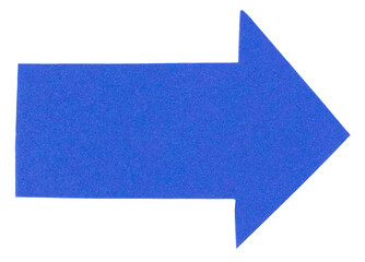 Poster - Isolated cut out blue paper cardboard arrow direction sign with texture rough edges and copy space for text png transparent background
