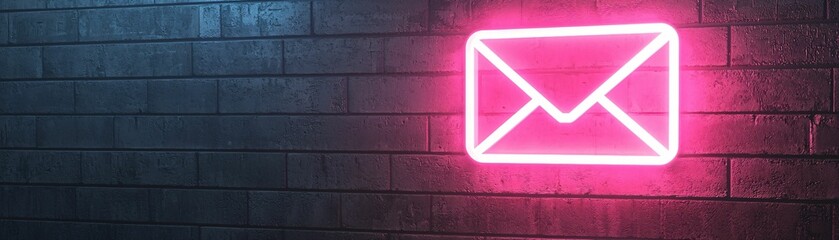Poster - Neon email symbol glowing against a dark brick wall.