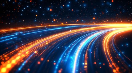 Poster - Futuristic Abstract Blue and Orange Light Trails with Starry Background : Generative AI
