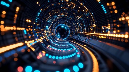 Aufkleber - Futuristic Digital Tunnel with Spinning Lights and Vibrant Colors in a Sci-Fi Cyber Environment : Generative AI