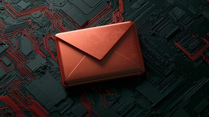 Poster - Red envelope on a dark circuit board background.