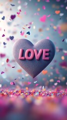 Poster - Heartfelt Love Symbol Surrounded by Colorful Floating Confetti : Generative AI