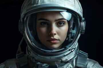 Wall Mural - Young woman astronaut portrait.