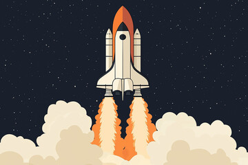 Wall Mural - Space shuttle launch with smoke and flames.