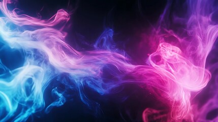 Poster - Neon smoke swirls in a vibrant dance of blue and pink hues against a dark background