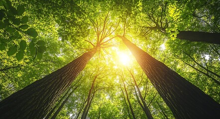 Poster - Lush Green Forest Canopy with Sunlight Filtering Through Tall Trees : Generative AI